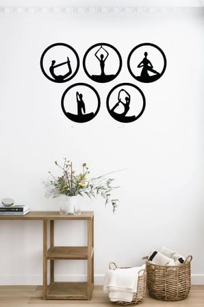 Yoga Seti Ahşap Duvar Dekoru - Yoga Figürlü Duvar Süsü - 5 parça