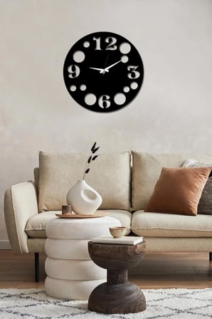 Asimetrik Yuvarlakli Dekoratif Ahşap Duvar Saati - 40 X 40cm