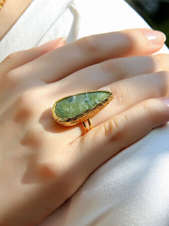 Doğal Taş Zebercet(Peridot) Doğal Taşlı Ayarlanabilir Altın Kaplama Kadın Yüzük eouy3z