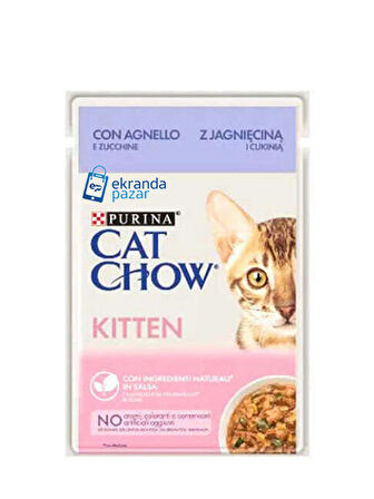 Purina catchow kitten kuzu etli ve kabaklı yavru kedi ıslak maması 85gr 26 adet kedi yaş mama pouch