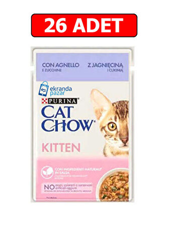 Purina catchow kitten kuzu etli ve kabaklı yavru kedi ıslak maması 85gr 26 adet kedi yaş mama pouch