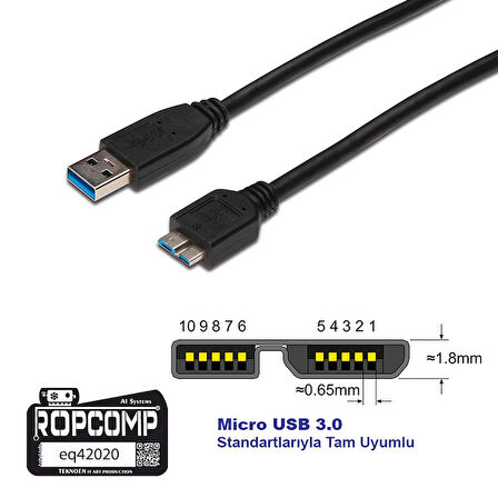 Ropcomp USB Micro-B Superspeed Data Kablosu USB 3.0 20cm