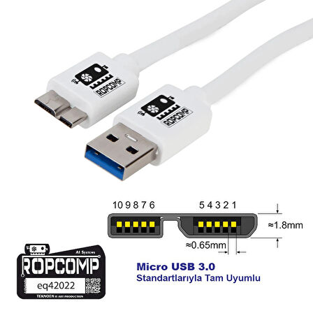 Ropcomp USB Micro-B Superspeed Data Kablosu USB 3.0 100cm