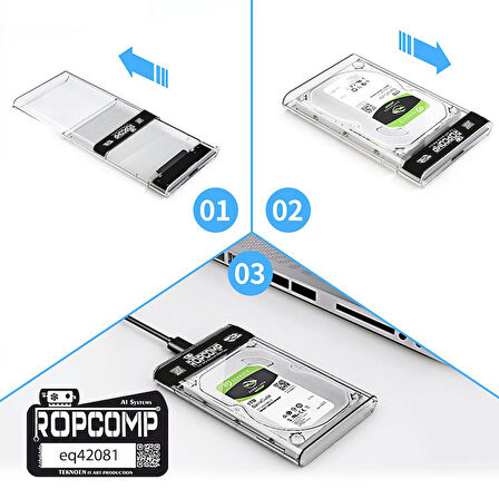 Ropcomp 2.5" USB 3.0 Sata Harici Harddisk Kutusu Şeffaf