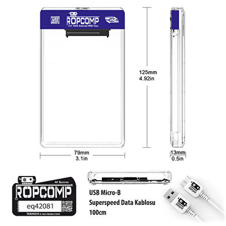 Ropcomp 2.5" USB 3.0 Sata Harici Harddisk Kutusu Şeffaf