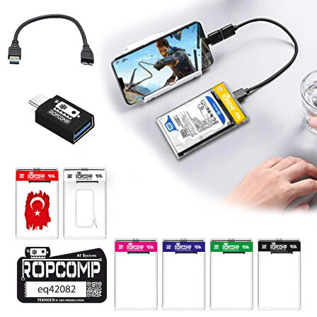 Ropcomp 2.5" Sata HDD Kutusu Telefon Yedekleme Type C OTG USB
