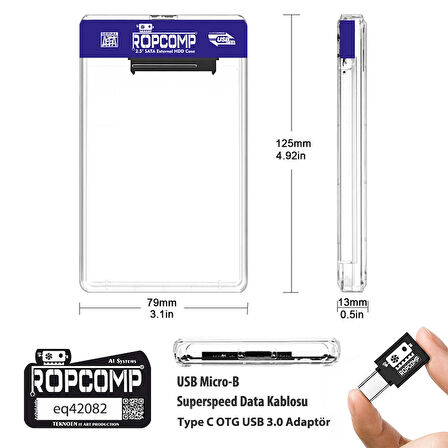 Ropcomp 2.5" Sata HDD Kutusu Telefon Yedekleme Type C OTG USB