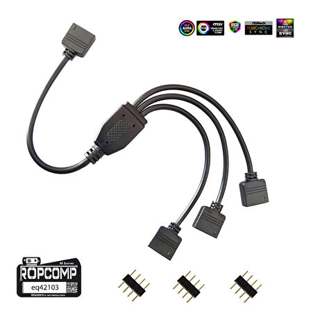 Ropcomp PC Kasa ve LED Aydınlatma için 3 Çıkışlı 4-Pin RGB Splitter