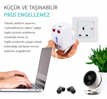  Universal Dünya Priz Dönüştürücü Seyahat Adaptörü USB Şarj Girişli 150+ Ülke Uyumlu Çok Fonksiyonlu 