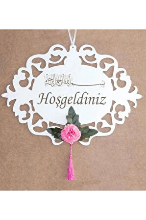 Hoşgeldiniz Yazılı Besmeleli Ahşap Kapı Süsü