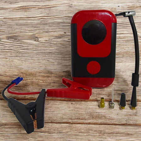 Taşınabilir Çantalı Araç Akü Şarj Takviyeli Göstergeli Işıklı Hava Kompresörü 8000Mah Powerbank