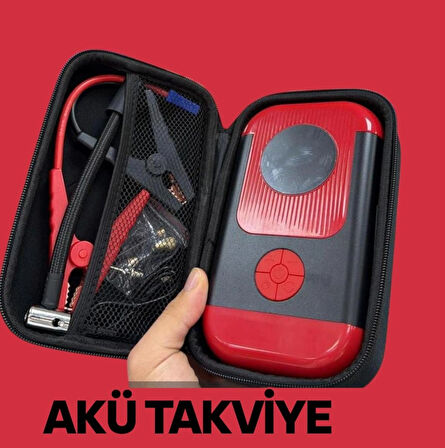 Taşınabilir Çantalı Araç Akü Şarj Takviyeli Göstergeli Işıklı Hava Kompresörü 8000Mah Powerbank