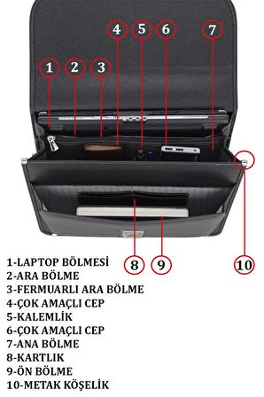 Case Club Kilit Mekanizmalı Evrak Çantası Omuz Askılı 15,6" inç Laptop Bölmeli Dosya Uyumlu