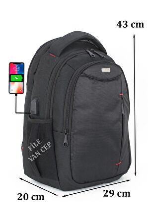 Case Club Unisex Sırt Çantası Usb Aparatlı 15,6 inç Laptop Bölmeli Su geçirmez Kumaş