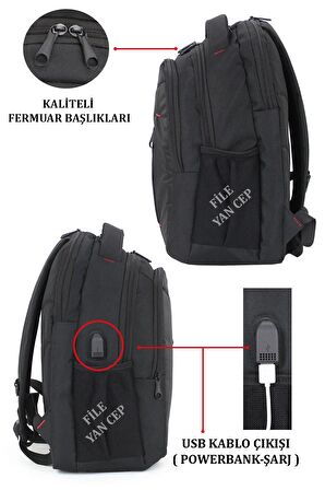 Case Club Unisex Sırt Çantası Usb Aparatlı 15,6 inç Laptop Bölmeli Su geçirmez Kumaş