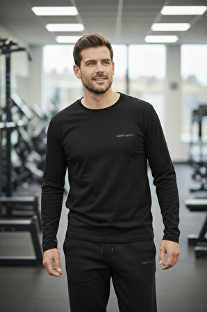 Kışlık Pamuklu Erkek Eşofman Pijama Takımı (Slim Fit - Düz Paça) Siyah