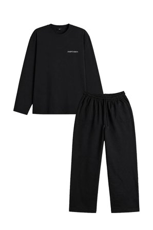 Mevsimlik Pamuklu Erkek Eşofman Pijama Takımı Slim Fit Siyah