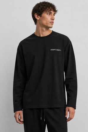 Mevsimlik Pamuklu Erkek Eşofman Pijama Takımı Slim Fit Siyah