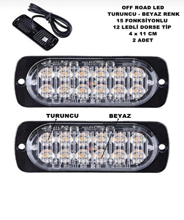 Point Off Road LED Lamba Turuncu - Beyaz 15 Fonksiyonlu Dorse Tip 12 LED 4 x 11 cm 2 Adet