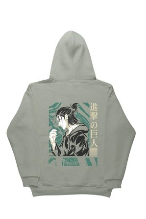 Lenithra Attack on Titan Eren Anime Sırt Baskılı Unisex Oversize Hoodie Gri / XL
