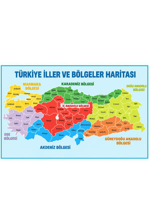 Türkiye İller ve Bölgeler Haritası Eğitici Okul Posteri – 7 Coğrafi Bölge ve 81 İl