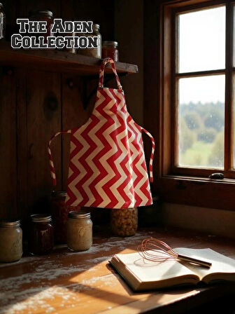 Zikzak Desenli Mutfak Önlüğü Kırmızı