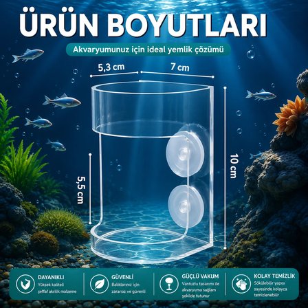 Akvaryum Yemleme Halkası Vantuzlu Akrilik Balık Yemliği Yem Dağılmasını Önleyen Yem Besleme Aparatı