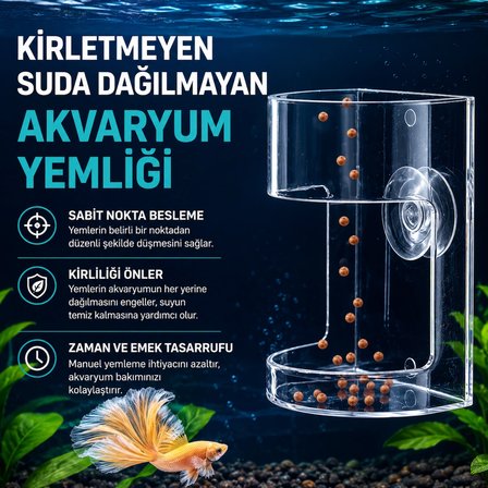 Akvaryum Yemleme Halkası Vantuzlu Akrilik Balık Yemliği Yem Dağılmasını Önleyen Yem Besleme Aparatı