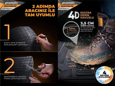 Peugeot 306 4D Havuzlu Paspas Gri Kutulu