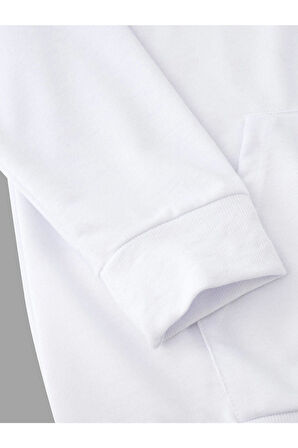 Erkek Beyaz Dik Paris Baskılı Kapüşonlu Sweatshirt