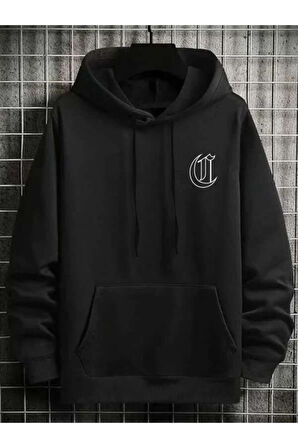 Erkek Siyah Chicago Sırt Baskılı Kapüşonlu Sweatshirt
