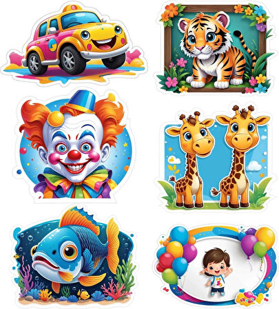 6 Adet Erkek Çocuk Etiket Yapıştırma Sticker Defter Dolap Masa 10x10 cm