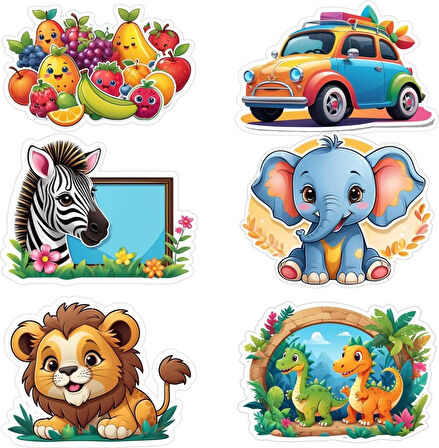 6 Adet Erkek Çocuk v2 Etiket Yapıştırma Sticker Defter Dolap Masa 10x10 cm