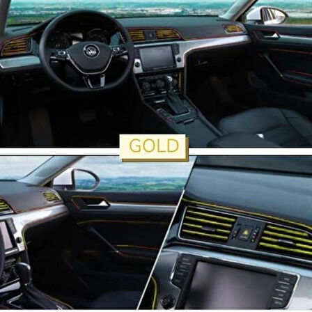 BUFFER® Gold Araba Oto Trim Dekorasyon Şeridi Kauçuk Elastik Kolay Kurulum 5 metre Şerit Bant