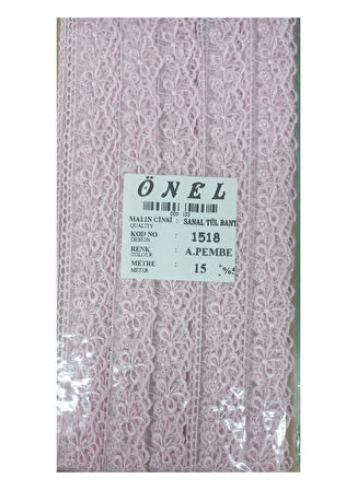 Dantel Polyester Sanal Tül Bant Açık Pembe 15 Metre En 3 cm ON-1518-AP