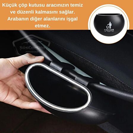 Point Araç İçi Çöp Kovası Portatif Taşınabilir Krom Detaylı Oval Organizer