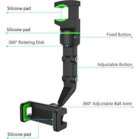 İç Dikiz Aynaya Geçmeli 360 Derece Ayarlanabilir Telefon Tutacağı