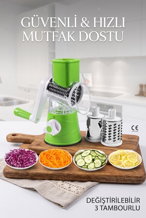 ERVAS HOME Eko Dilimleyici Kollu Rende Öğütücü 3 Çelik Bıçaklı Sebze Doğrayıcı Mutfak Robotu