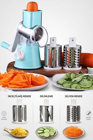 ERVAS HOME Eko Dilimleyici Kollu Rende Öğütücü 3 Çelik Bıçaklı Sebze Doğrayıcı Mutfak Robotu