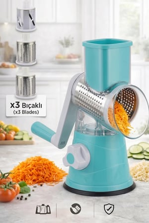 ERVAS HOME Eko Dilimleyici Kollu Rende Öğütücü 3 Çelik Bıçaklı Sebze Doğrayıcı Mutfak Robotu