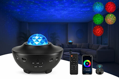 Galaxy Bluetooth Hoparlör Gece Lambası Lazer Işık ve Parti LED Disko Topu