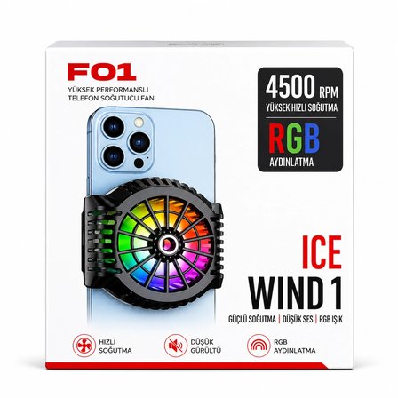 F01 RGB Telefon Soğutucu Fan | 4500 RPM Yüksek Hızlı Mobil Oyun Soğutucusu | Sessiz Çalışma | Evrensel Uyumlu