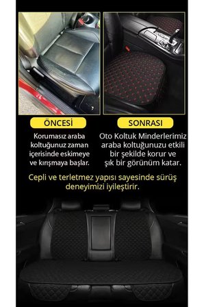 Kumaş Cepli & Terletmez Sırtlı Oto Koltuk Minder Seti -Koltuk Koruma Kılıfı SİYAH (ÖN&ARKA 7'li SET)