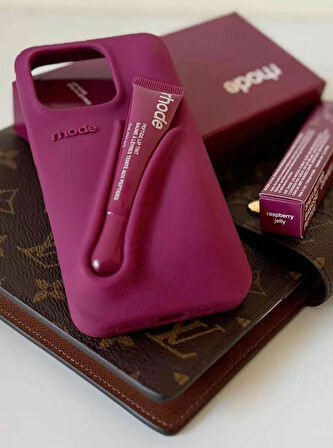 iPhone 14 Pro Max Uyumlu “ Cam Hediye “ Rhode Summer Premium Silikon Lip Case Telefon Kılıfı + Ruj