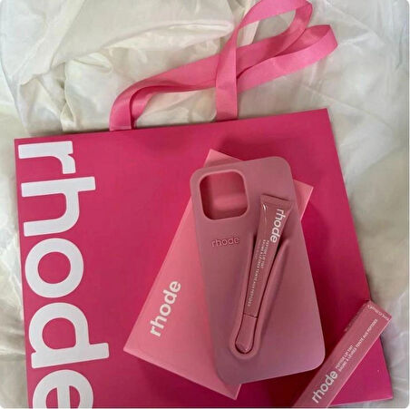 iPhone 14 Pro Max Uyumlu “ Cam Hediye “ Rhode Summer Premium Silikon Lip Case Telefon Kılıfı + Ruj