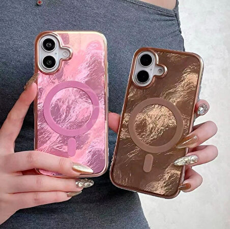 ELMALI STORE iPhone 15 Kılıf Magsafe Buzul Hologram Tam Koruma Case