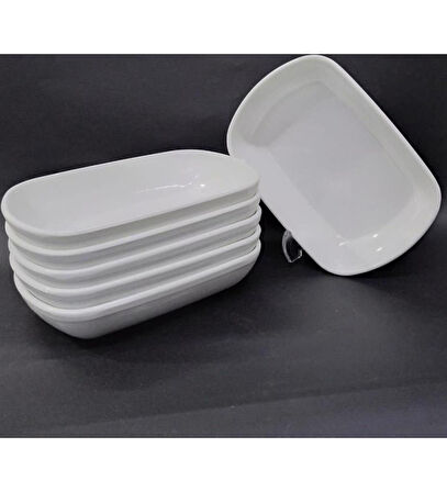6 Adet Beyaz Melamin Kayık Tabak 14x10cm Orta Boy Salata Tabağı