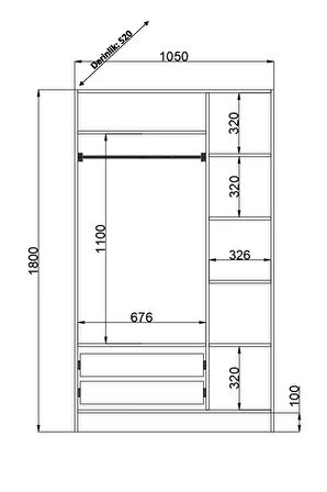 Rabi Mobilya Estelya Country 3 Kapaklı 2 Çekmeceli Gardırop