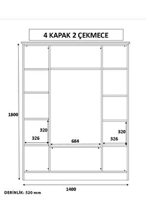 Rabi Mobilya Estelya Country 4 Kapaklı 2 Çekmeceli Gardırop 