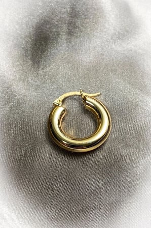 Çelik Kararmaz - 2 Adet Premium Bombeli Halka Küpe Oval Gold Altın Kalın Küpe Kadın zincironline